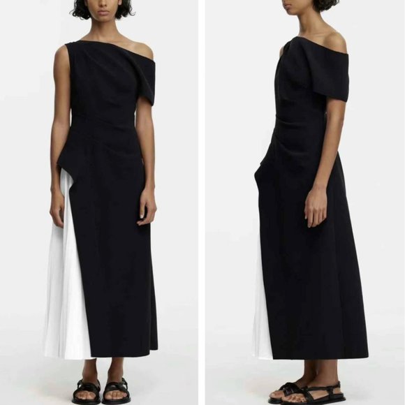 NEW Acler Sudden Midi Dress Black/White Two Tone Pleated AU6/US2 Formal Event